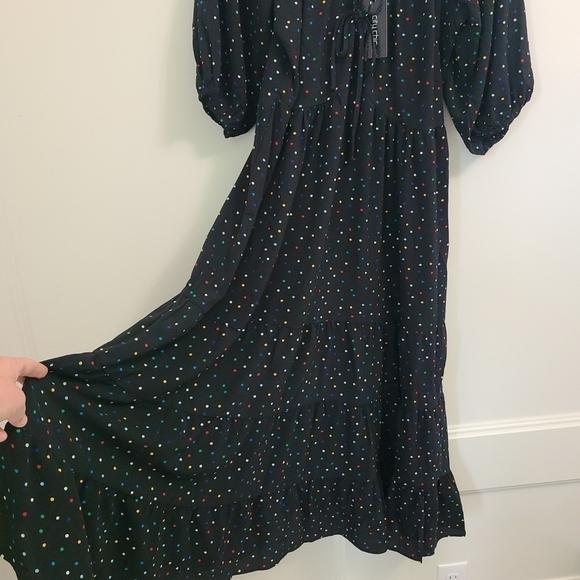 City Chic Maxi Emma Black Polka Dot Dress Balloon Sleeve Boho Flowing Sz XS/14 - Picture 6 of 10